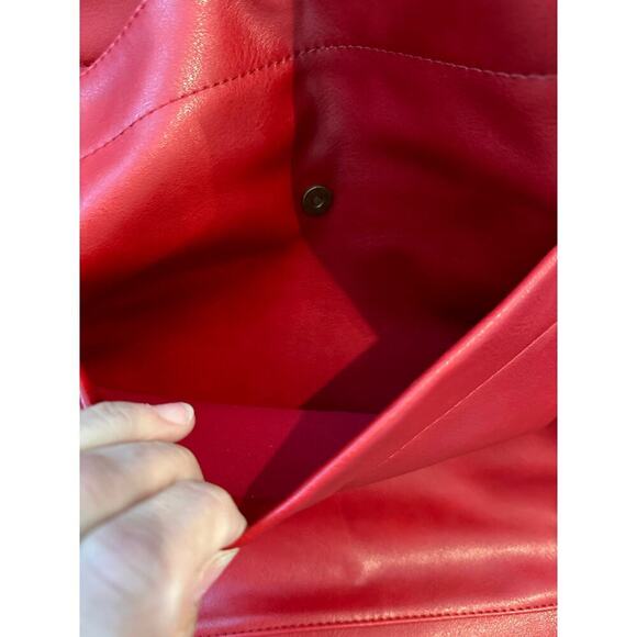 Red Leather Tote Bag handbag purse - Picture 7 of 13